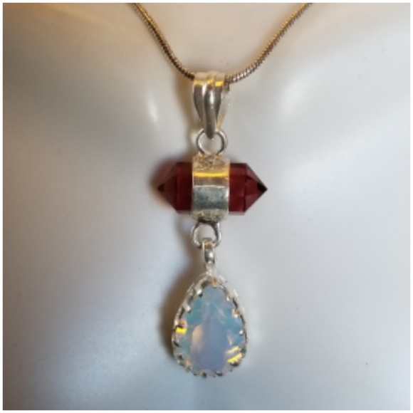 Gen. Milky White Opal/Pink Tourmaline Pendant 1.5" - Picture 2 of 6